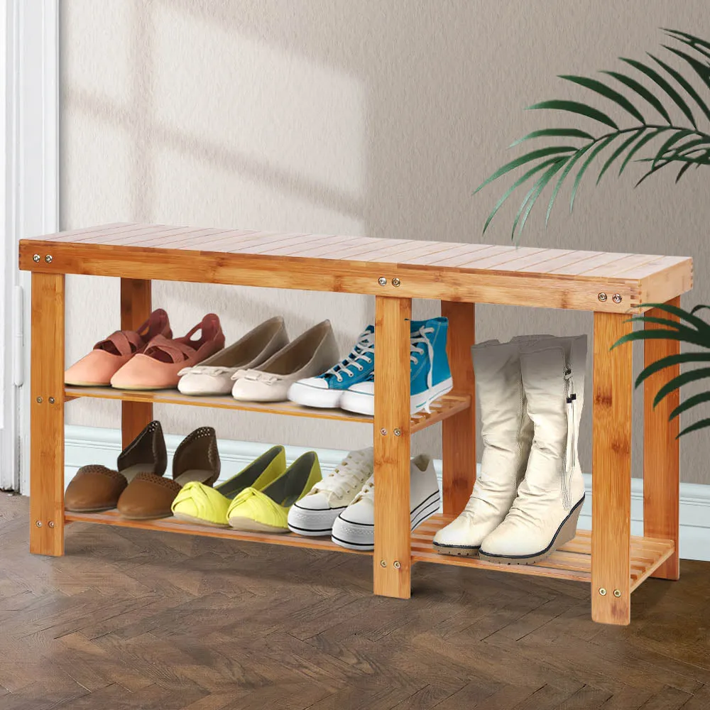 2-in-1 Bamboo Shoe Rack Bench, 2-Tier & Durable – Artiss