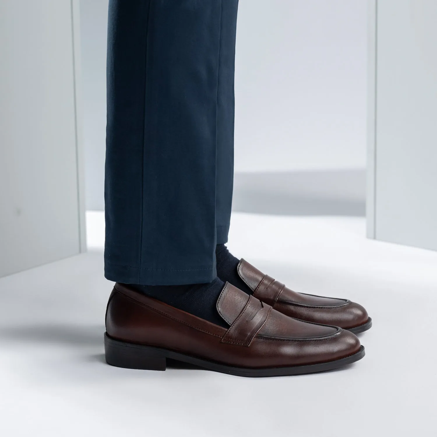 Baxton Burnished Brown Leather Loafers