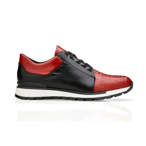 Belvedere 33631 Titan Men's Shoes Black & Red Exotic Caiman Crocodile / Calf-Skin Leather Casual Sneakers (BV3168)