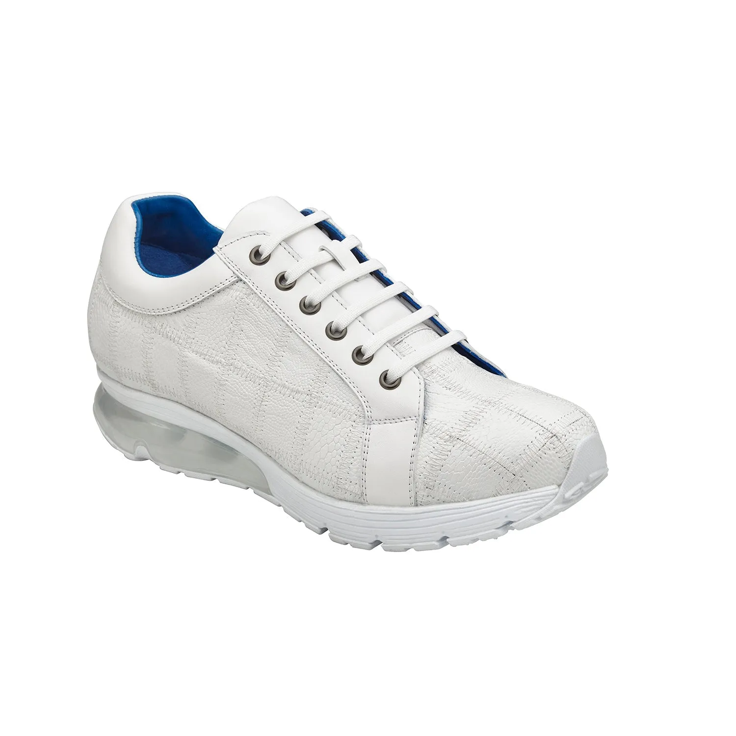 Belvedere Magnus E21 Shoes Men's White Exotic Ostrich Patchwork Casual Sneakers (BV3163)