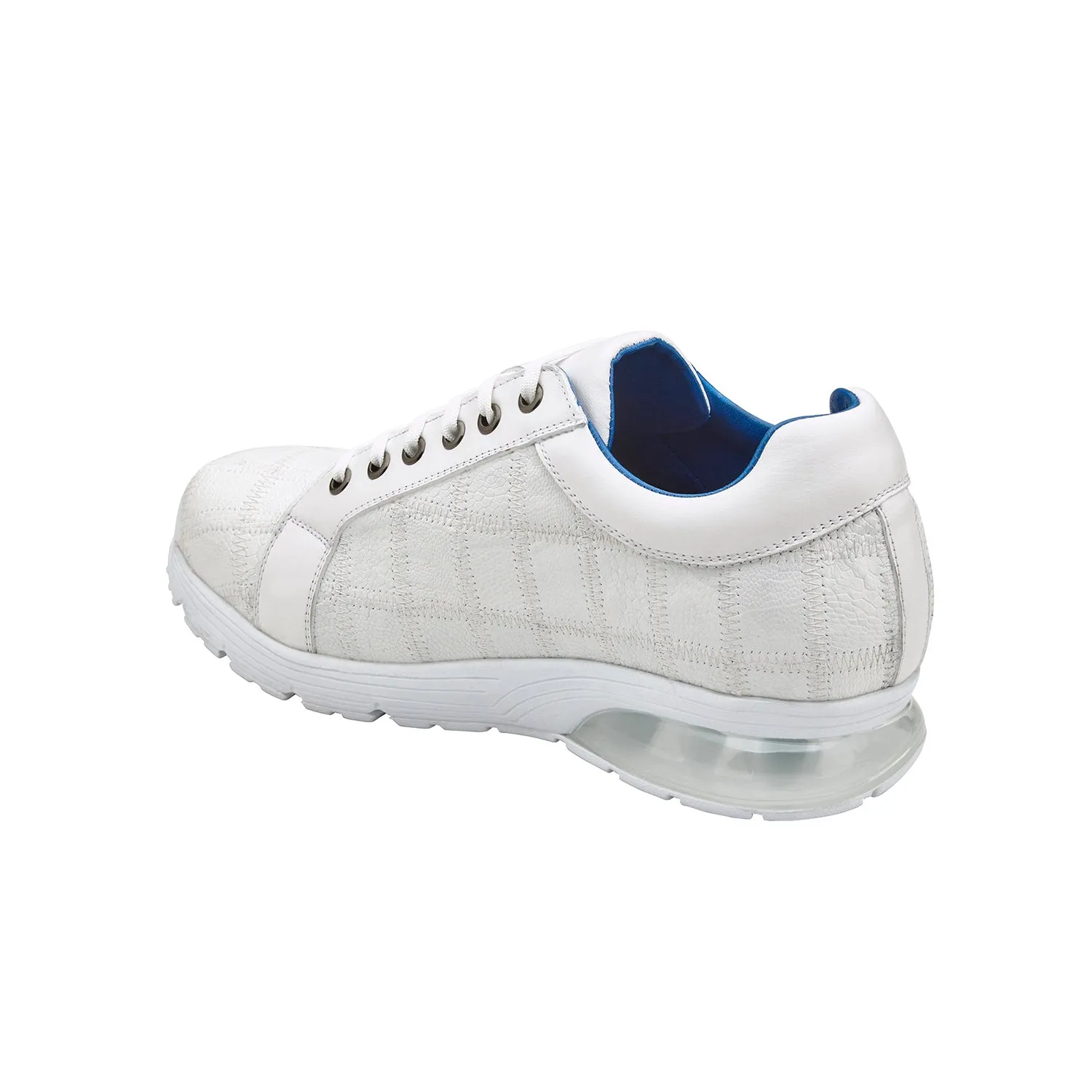 Belvedere Magnus E21 Shoes Men's White Exotic Ostrich Patchwork Casual Sneakers (BV3163)