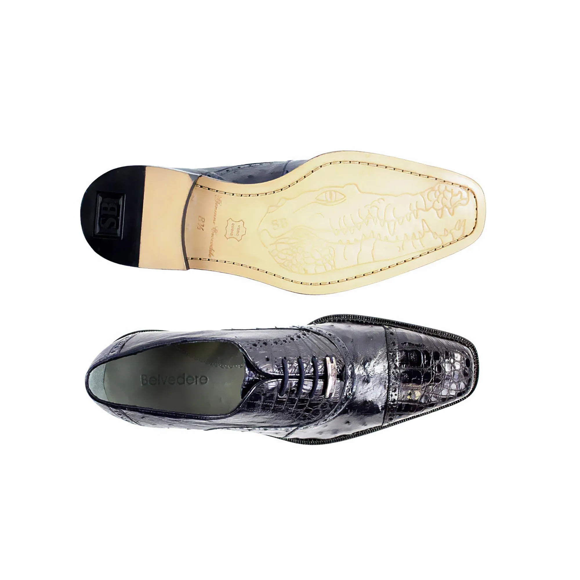 Belvedere Onesto II in Navy Genuine Ostrich & Crocodile Oxfords