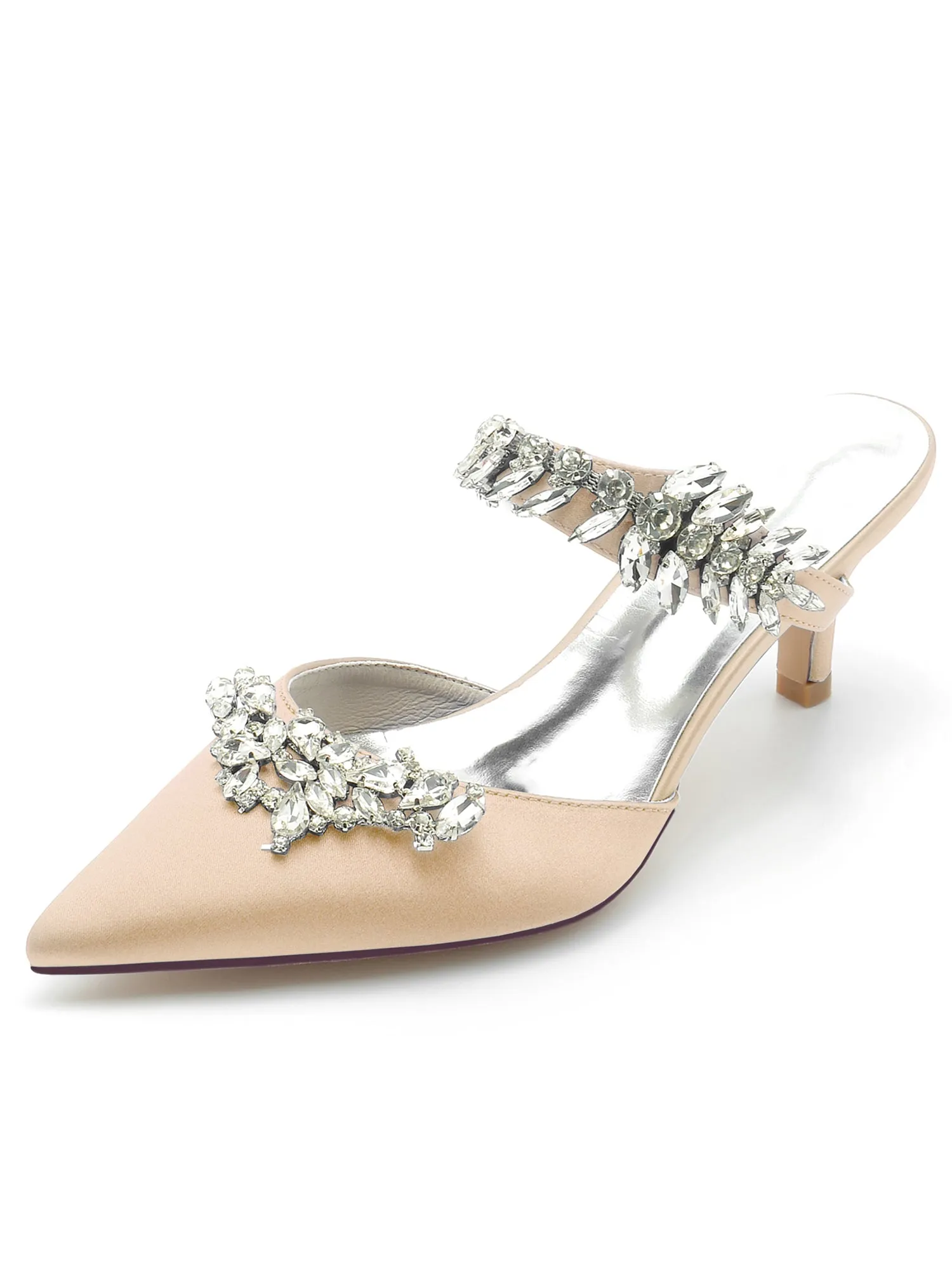 Crystal Strap Pointed Toe Satin Hign Heels