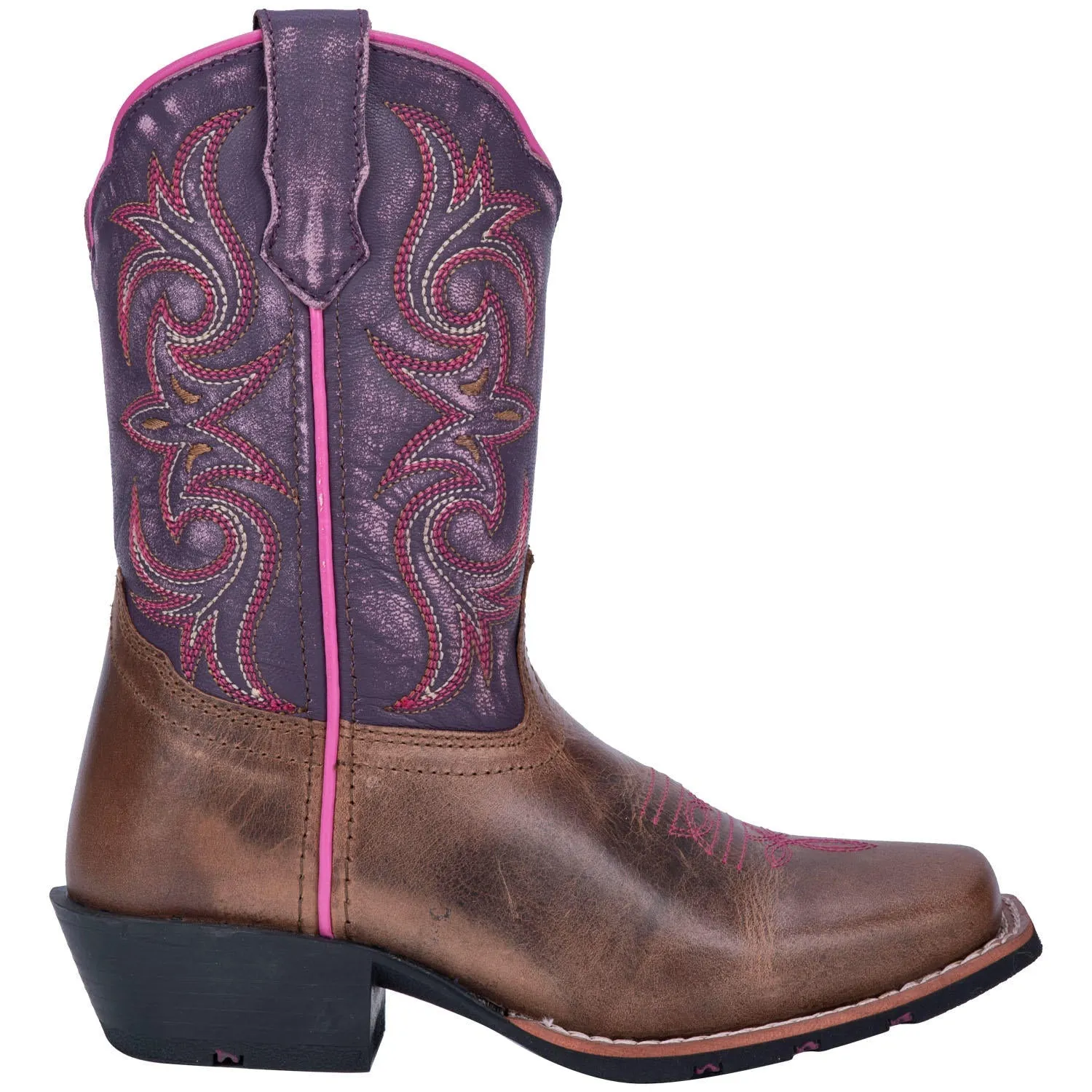 Dan Post Girls Majesty Brown/Purple Western Square Toe Boots Style DPC2947