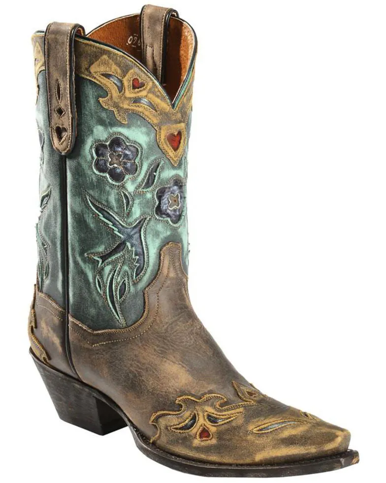 Dan Post Ladies Vintage Blue Bird Snip Toe Western Boots Style DP3544