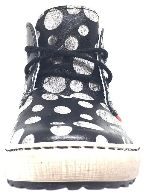 Emel Girl's & Boy's Black Polka Dot Smooth Leather High Top Sneaker with Distressed Sole