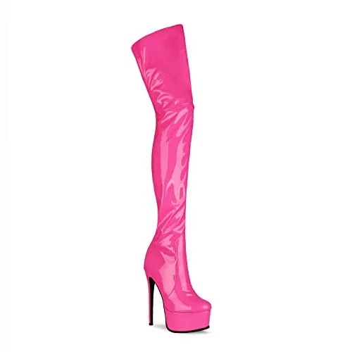 Fandimeier Women's Plus Size Hot Pink Black Long Boots Over The Knee Thigh High Boot Zipper Ladies Men's Unisex Patent Leather Platform Shoes-PINK-6.5