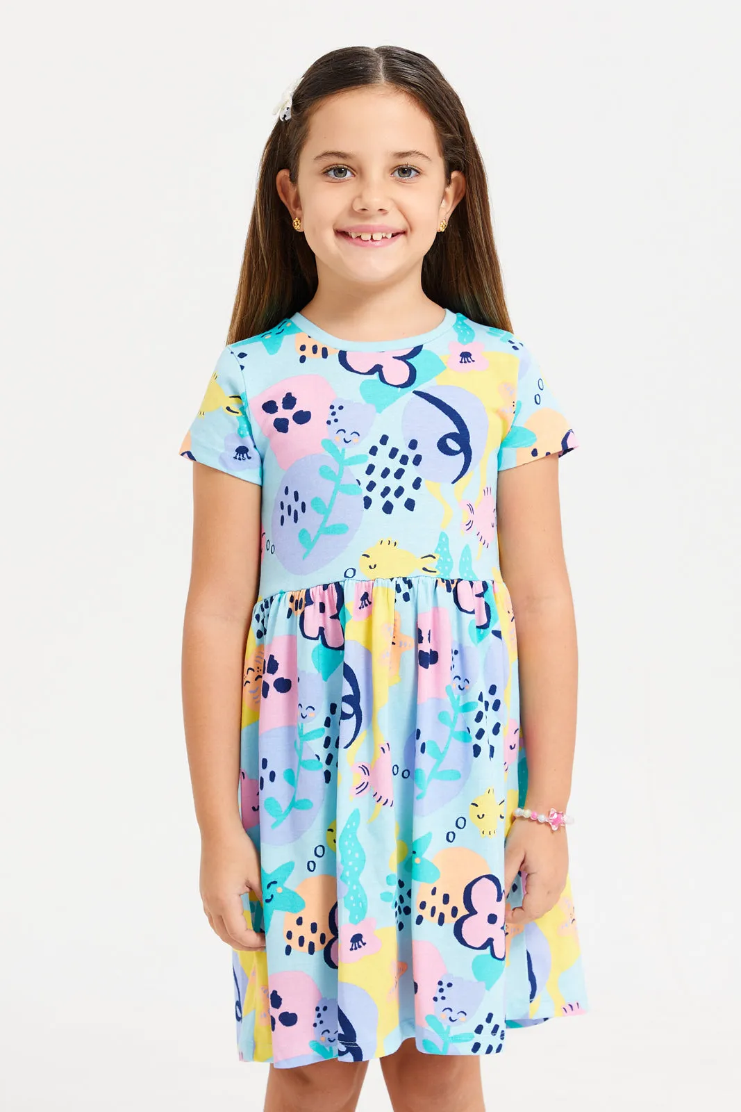 Girls Multicolour Printed Jersey Dress