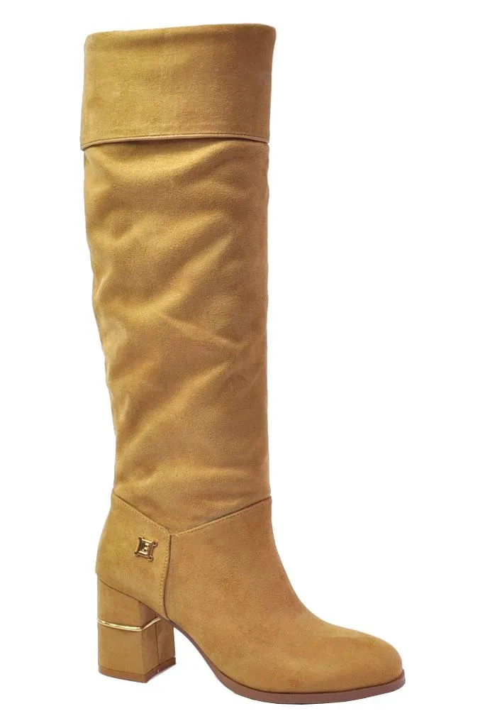 LAURA BIAGOTTI BLOCK HEEL OVER THE KNEE BOOT WITH GOLD DETAILING