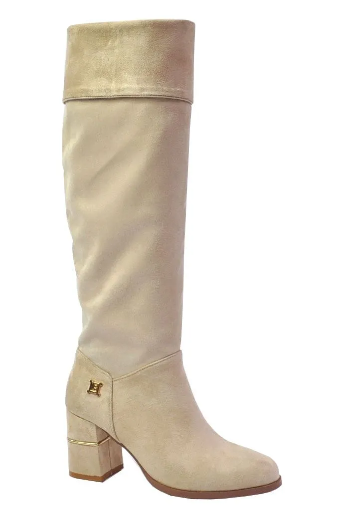 LAURA BIAGOTTI BLOCK HEEL OVER THE KNEE BOOT WITH GOLD DETAILING