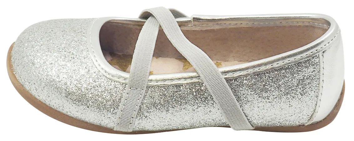 Livie & Luca Girl's Aurora Ballet Flat, Silver Sparkle