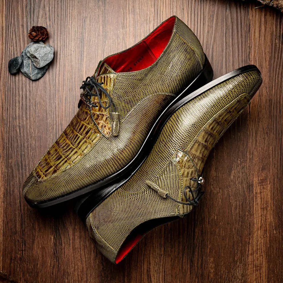 Marco Di Milano Merida Men's Shoes Lizard & Caiman Crocodile Derby Oxfords (MDM1132)