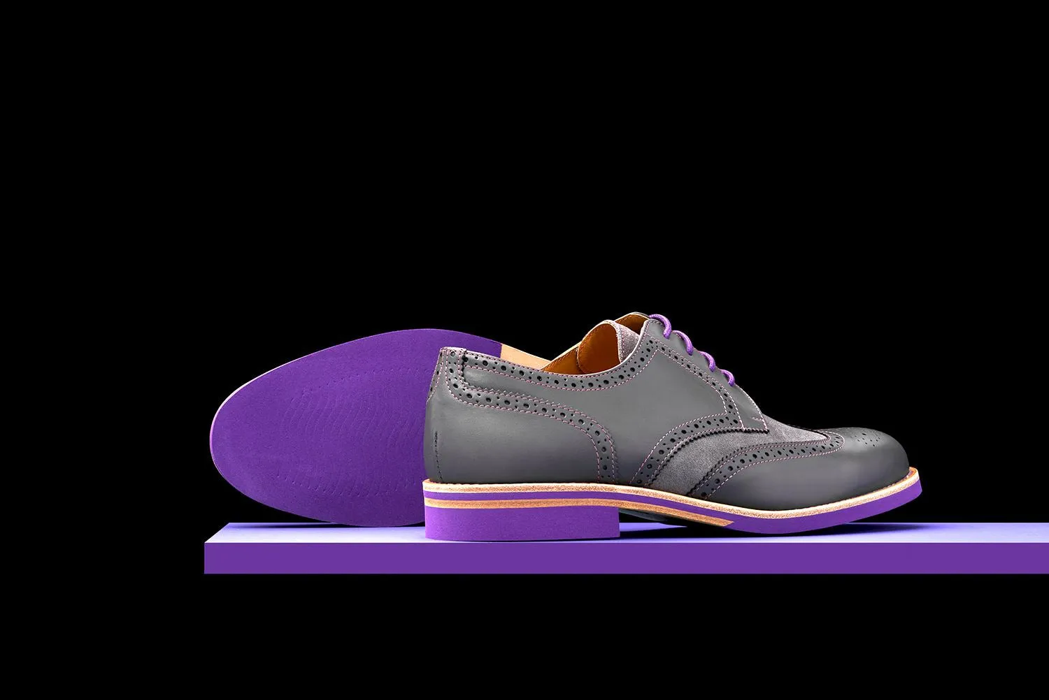 Mens Grey & Purple Leather Wingtip Dress Shoes