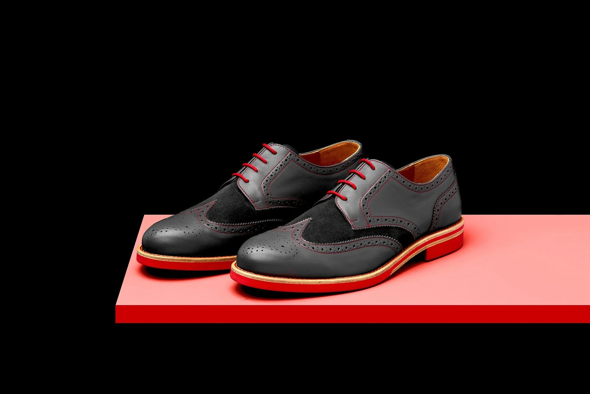 Mens Grey & Red Leather Wingtip Dress Shoes