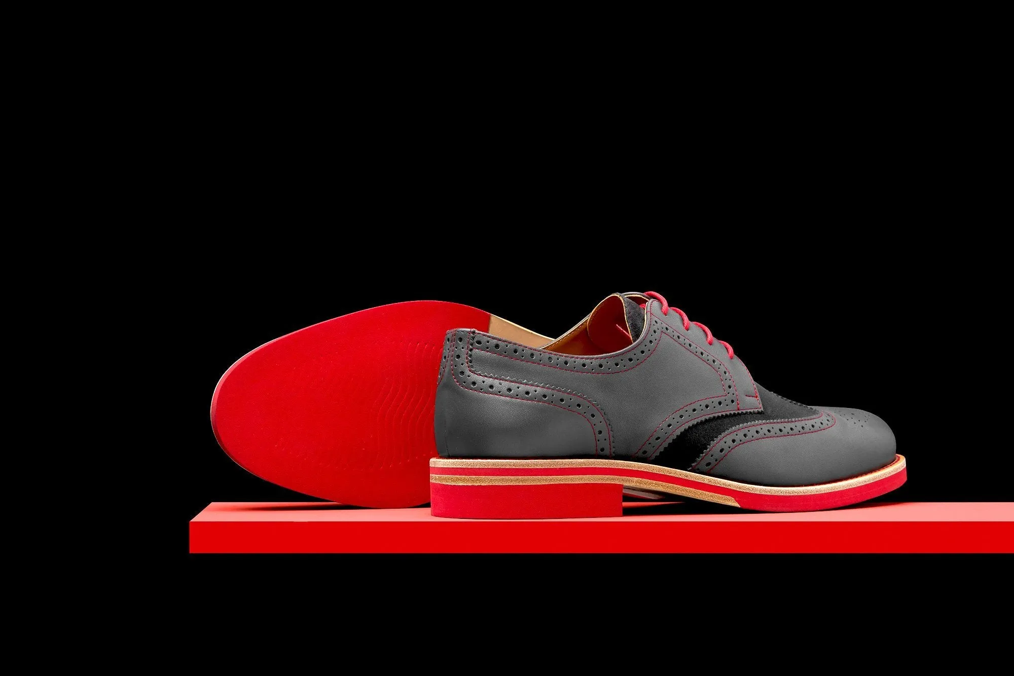 Mens Grey & Red Leather Wingtip Dress Shoes