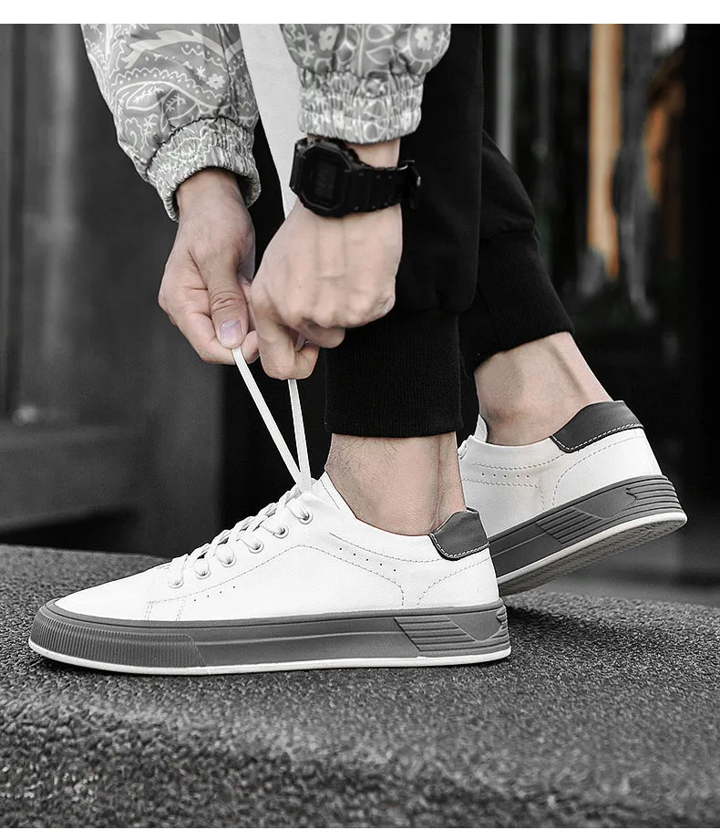 Men's Lace-up Leather Oxfords Board Shoes Sneakers Comfortable Lightweight Breathable Fashion