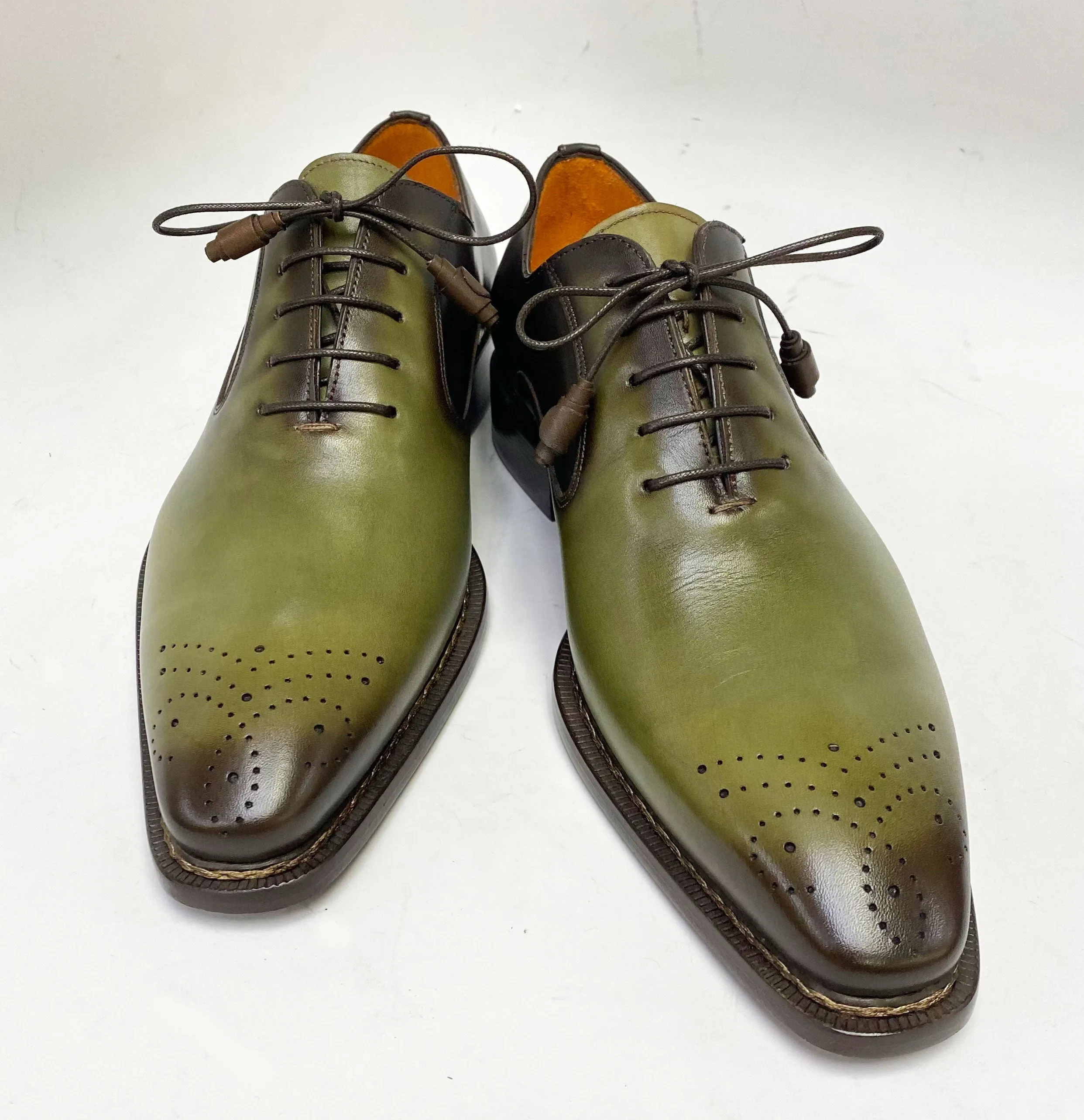 Mezlan Burnished Calfskin Lace-Up Oxford Olive/Brown