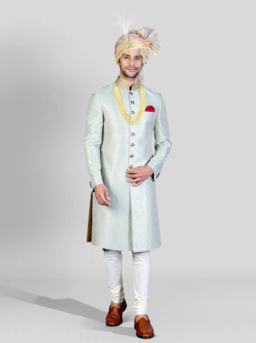 Mint Green & Golden Sherwani | Azania