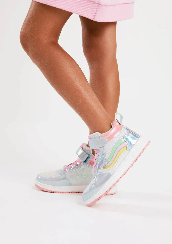 Multicolor rainbow with lights high top sneaker