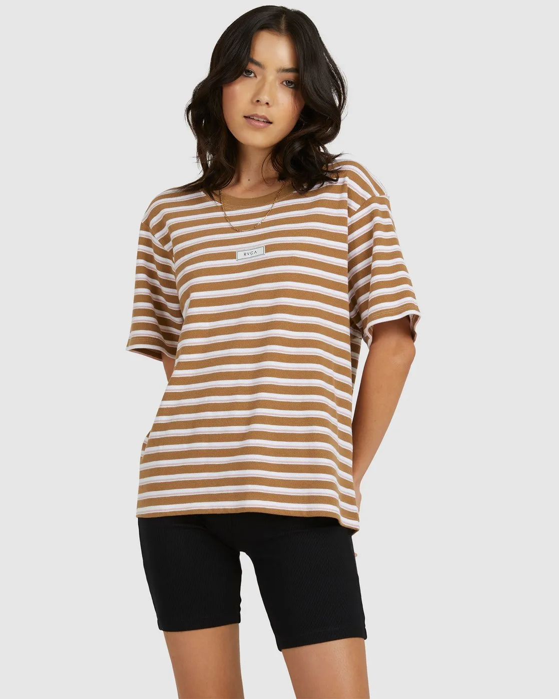 Patch Stripe Easy Tee - Light Brown