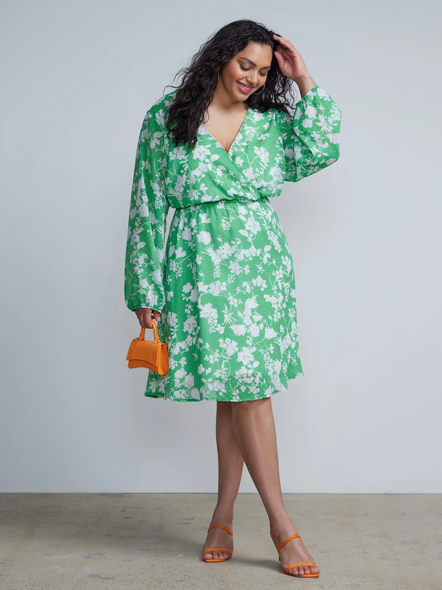 Plus Surplice Neck Floral Print Dress