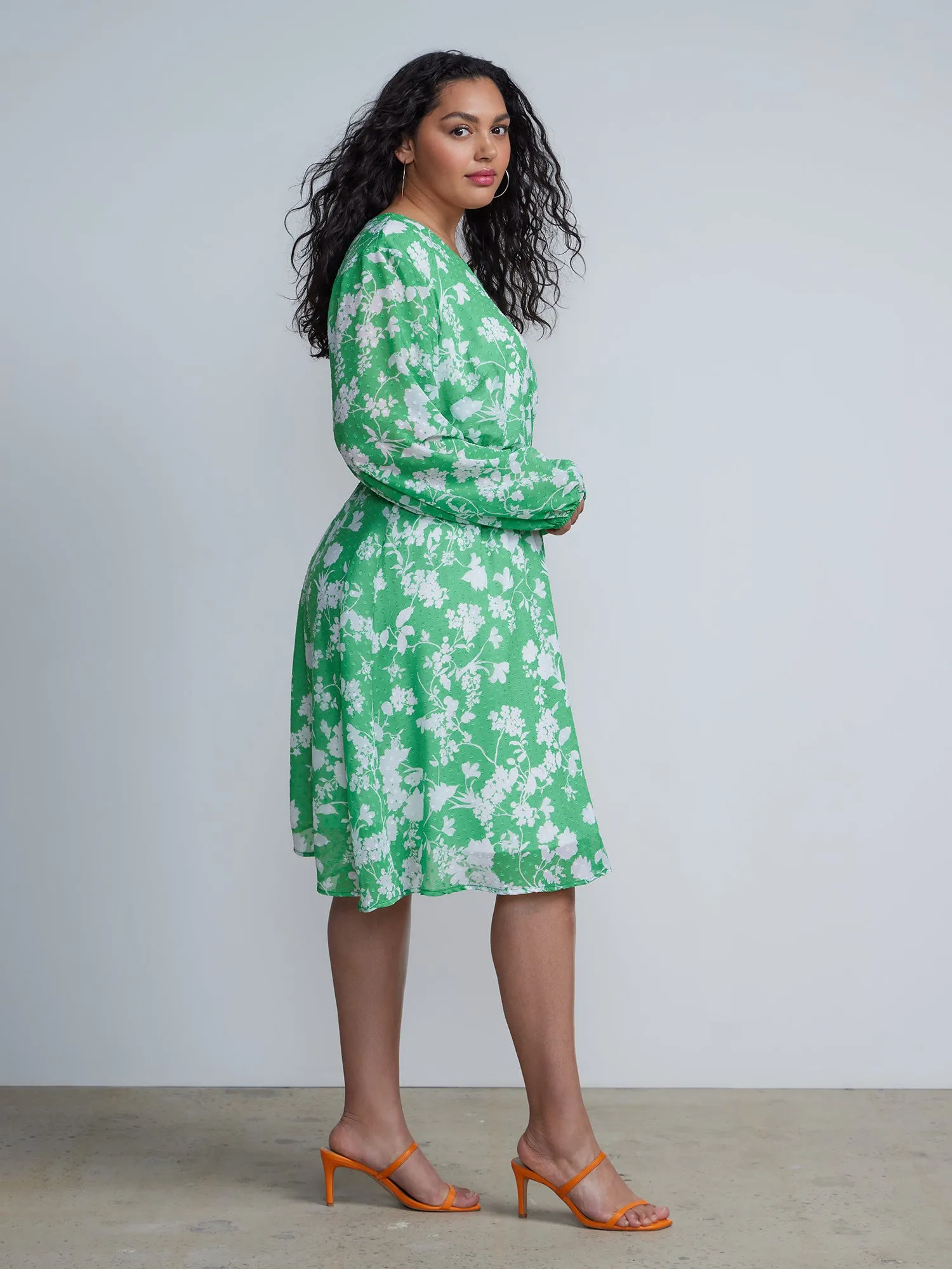 Plus Surplice Neck Floral Print Dress