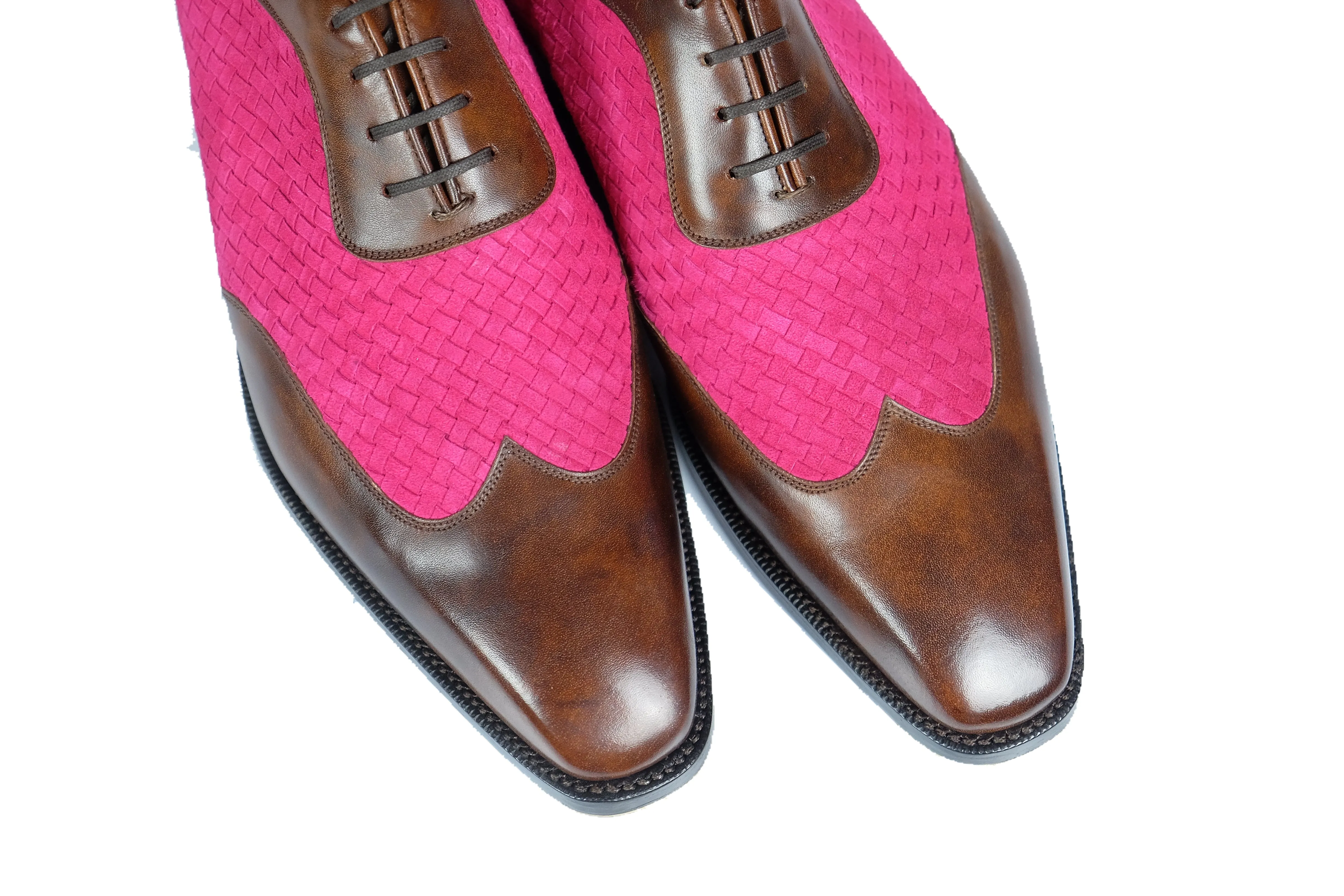 Rainier - MTO - Walnut Museum Calf / Hot Pink Braided Suede - LPB Last - Single Leather Sole