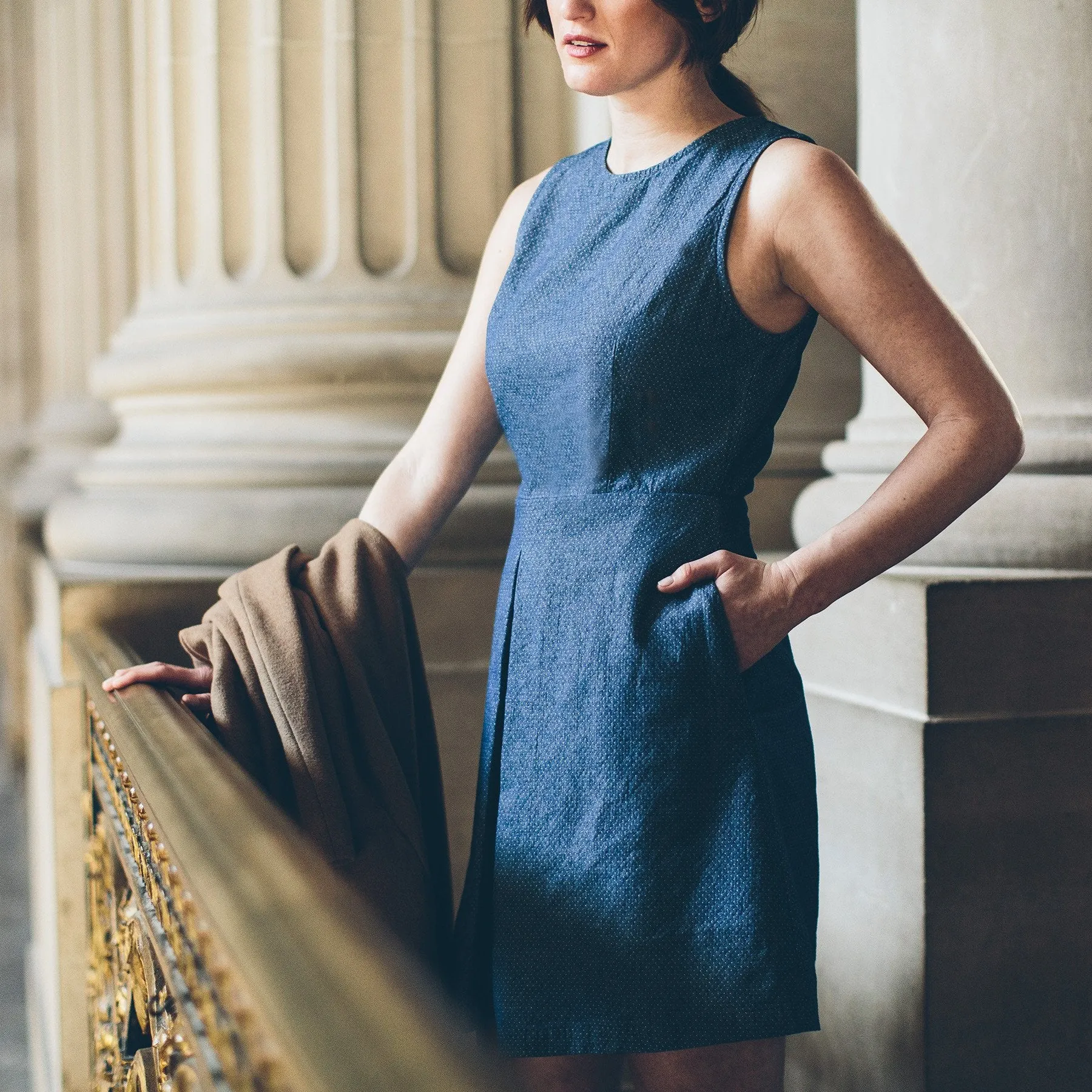 The Audrey Dress in Indigo Jacquard