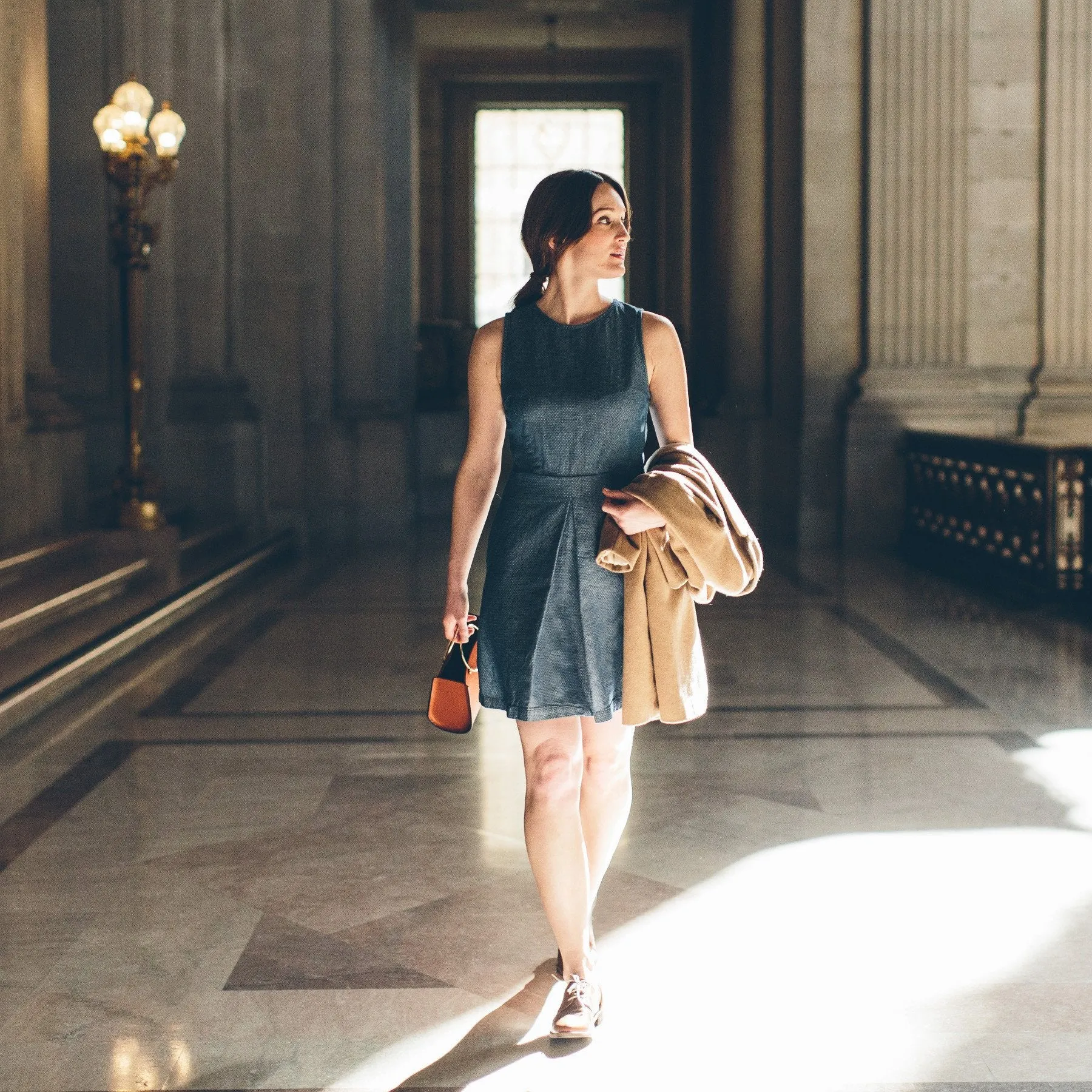 The Audrey Dress in Indigo Jacquard