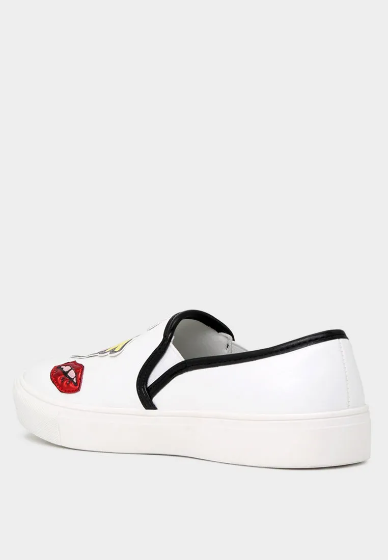 White Slip On Patchwork Sneakers