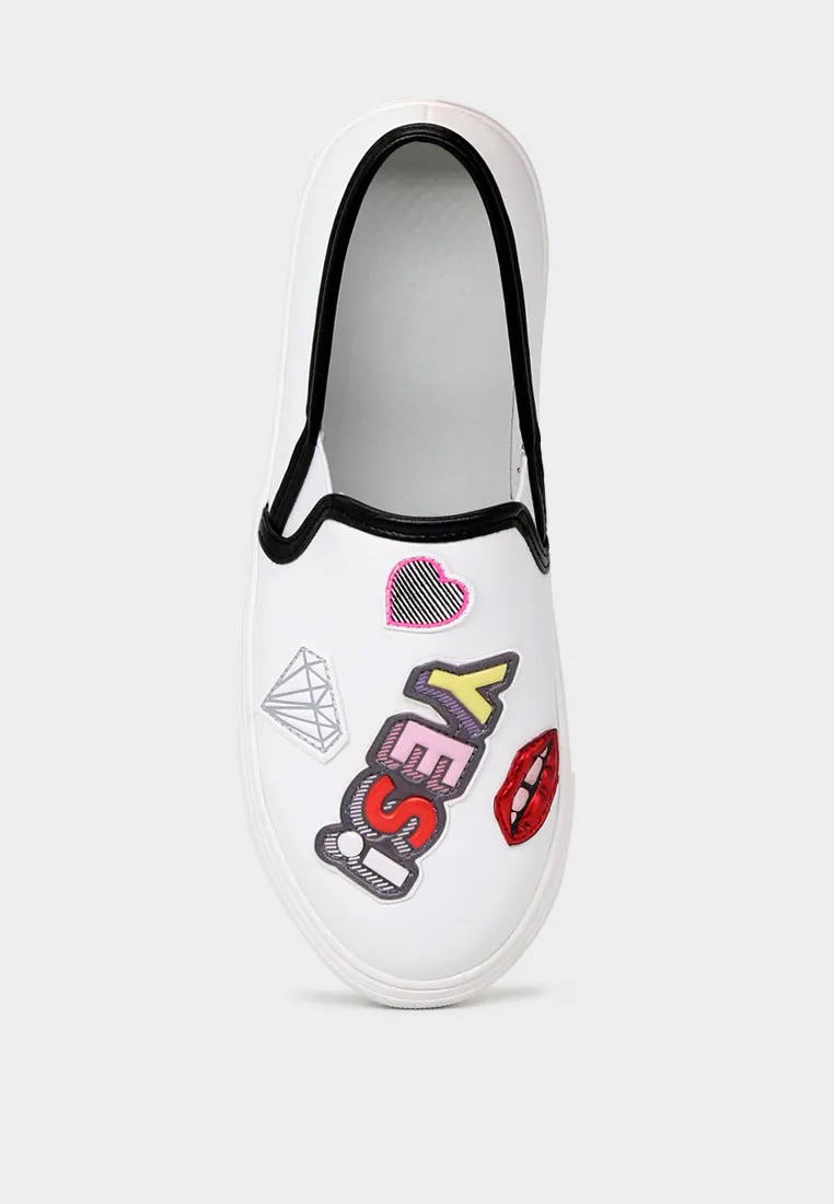 White Slip On Patchwork Sneakers